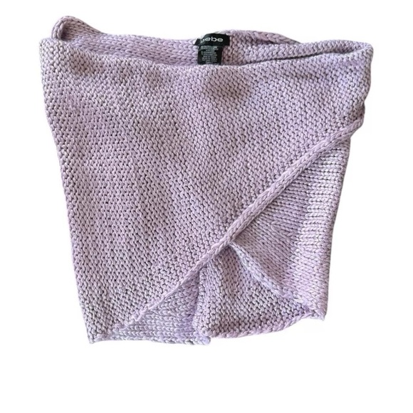 Bebe Knit Top Shrug Twist Front Lilac Knit Sleeveless M - Picture 2 of 5